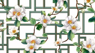 中式白花木格图案背景图