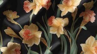 黑色背景上的绚烂水仙花卉