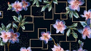 黑色背景花卉几何图案
