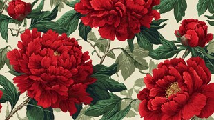 红色牡丹花卉图案纹理