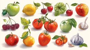 多彩新鲜果蔬插画展示