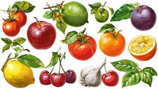 多彩新鲜水果与大蒜组合