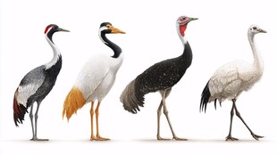 四只姿态优雅的珍稀鹤类