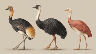 三只不同色彩鸵鸟姿态图