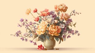 花瓶中的多彩花卉静物