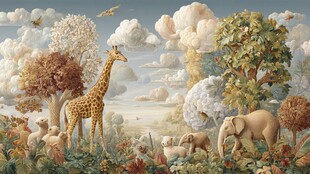 奇幻森林中的动物欢聚场景