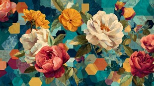 复古花卉几何图案背景图