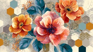 复古花卉几何图案背景图