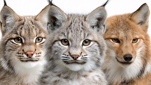 三只野生猫科动物特写