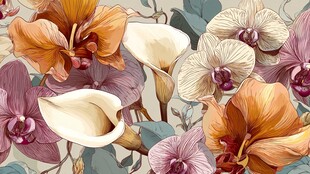 多彩兰花与马蹄莲插画