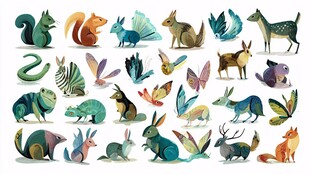 多彩森林动物插画集合