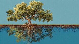 水中孤树的静谧倒影