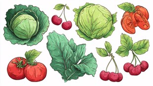 手绘蔬菜水果插画集合