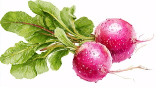 两颗带叶新鲜紫皮水萝卜