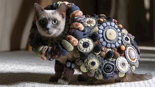 穿着纽扣服饰的可爱猫咪