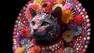 花饰黑猫的奇幻艺术造型