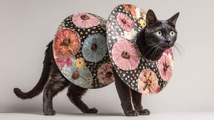 花饰装扮的时尚黑猫