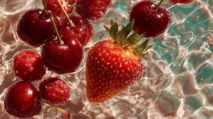 水中草莓与樱桃的清新组合