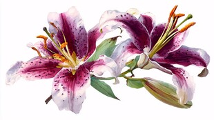 优雅紫斑百合花插画