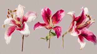 三朵娇艳斑斓的美丽百合花