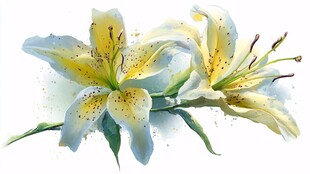 水彩风优雅黄白百合花