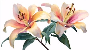 娇艳双色百合花插画