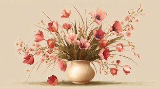 粉色花卉插于简约花瓶中