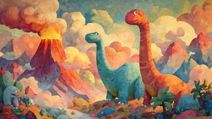 奇幻恐龙与火山的多彩世界