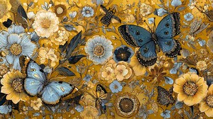 金色花丛中的梦幻蝴蝶