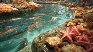 海鲜池中的鲜活海产世界