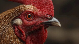 公鸡特写 鲜艳鸡冠与锐目