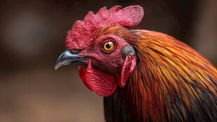 公鸡特写 绚丽羽毛与红冠