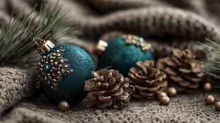 圣诞装饰 球果与针织布搭配