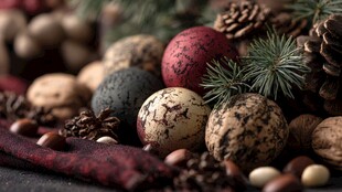 圣诞装饰球与松枝松果