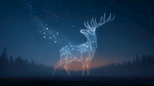 梦幻星空下的线条麋鹿