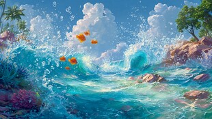 梦幻海洋中的灵动金鱼