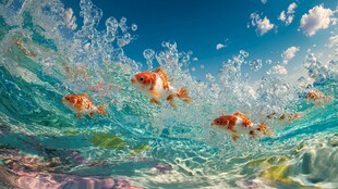 金鱼畅游于波光粼粼水面