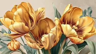 金黄郁金香绽放的美丽