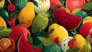 缤纷水果与绿叶插画盛宴