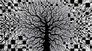黑白树影与方格背景图案