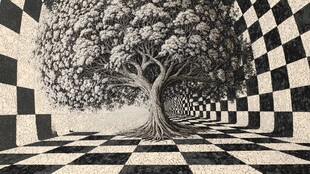 黑白棋盘间的奇幻大树