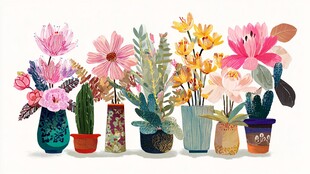 缤纷花瓶中的多彩花卉