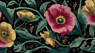 花卉绿叶精致图案设计