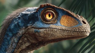 蓝棕相间恐龙头部特写