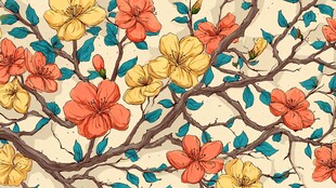 春日繁花手绘插画