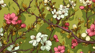 春日繁花盛开插画图