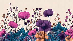 缤纷花卉插画 浪漫梦幻风