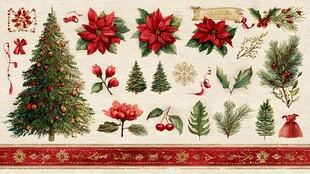 圣诞装饰元素复古插画集