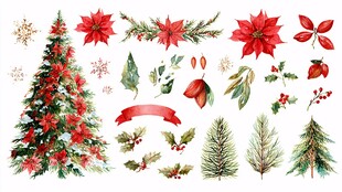 圣诞装饰水彩元素集合