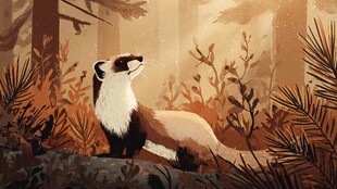 林中鼬鼠 静谧自然景象